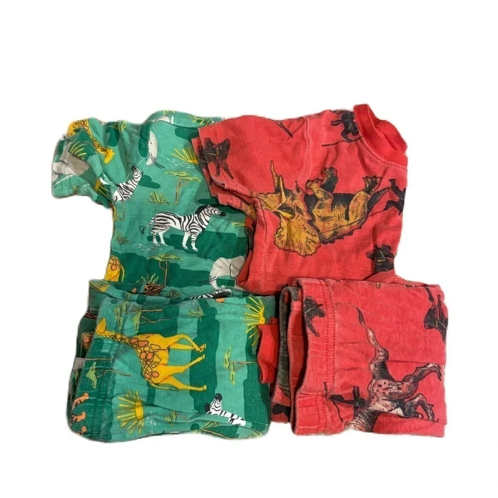 Kids Dinosaur & Animal Print Pajamas Set - Red and Green Sz 6 Boys Bundle Zebra